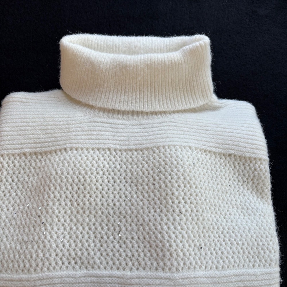 Rachel Zoe Sweater XL Winter White Luxe Chunky Sequin Turtleneck Cozy Sparkle - Picture 11 of 11